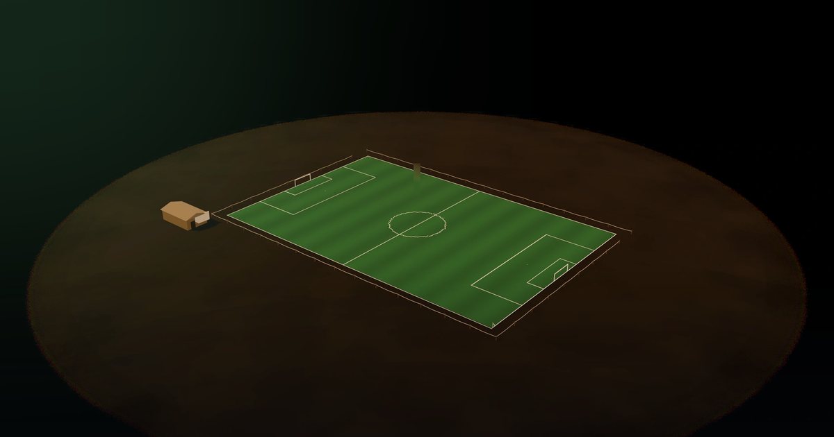 A floodlit stadium in a city at dusk, the first image of the ManageFC story