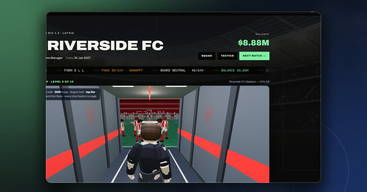 The ManageFC dashboard, calm and without timers or reward tracks