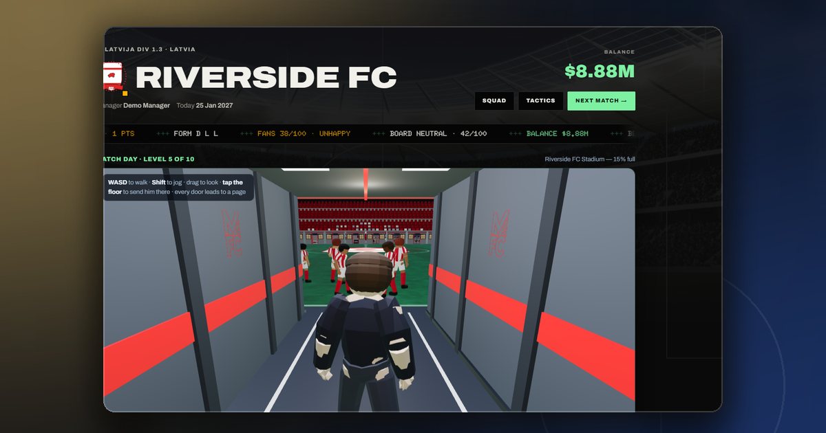The ManageFC dashboard of a newly founded division 3 club