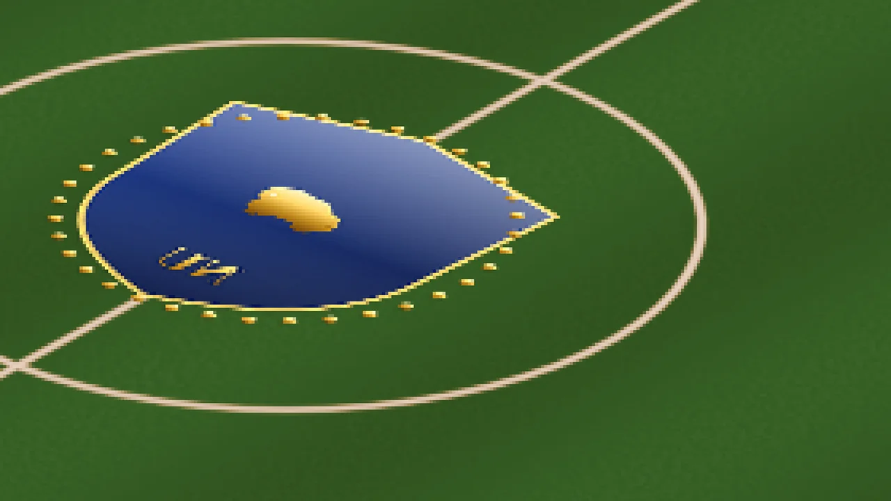 A club crest on the centre circle of the stadium