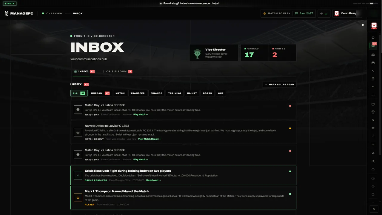 The ManageFC inbox