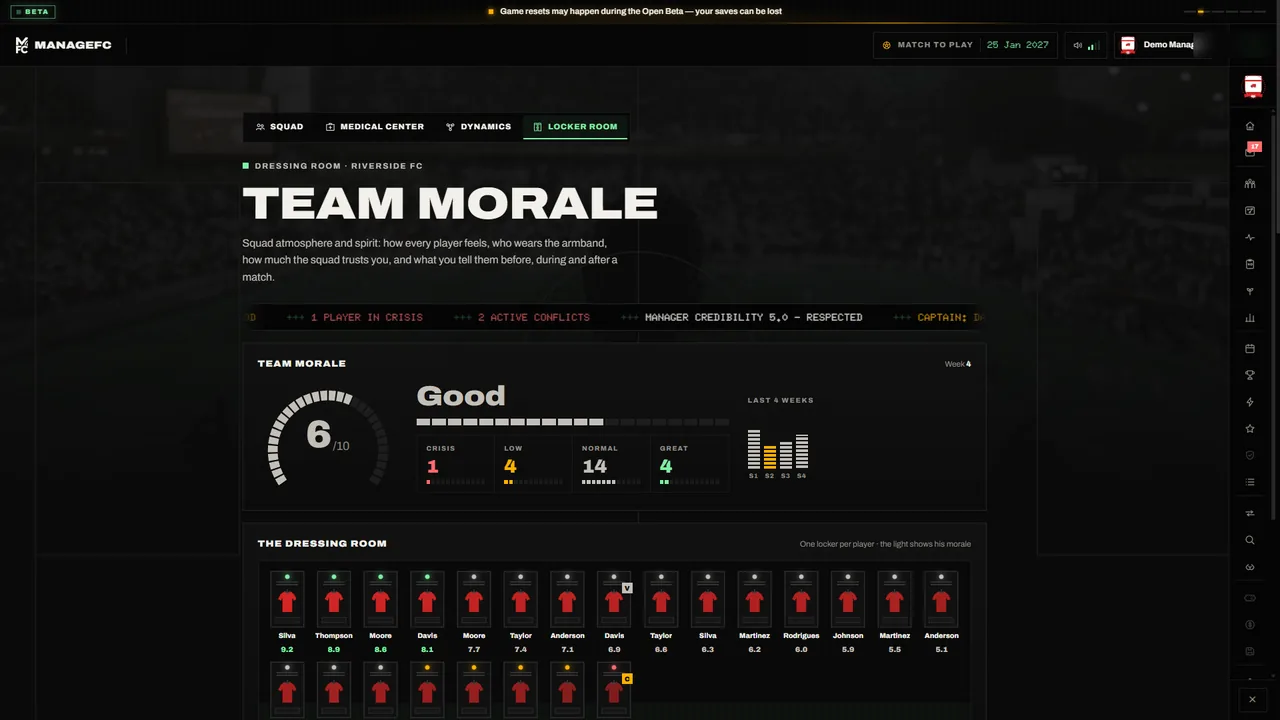 The ManageFC morale screen