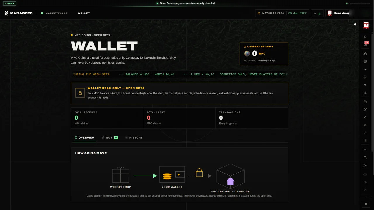 The ManageFC wallet guarded by the two-factor authentication prompt