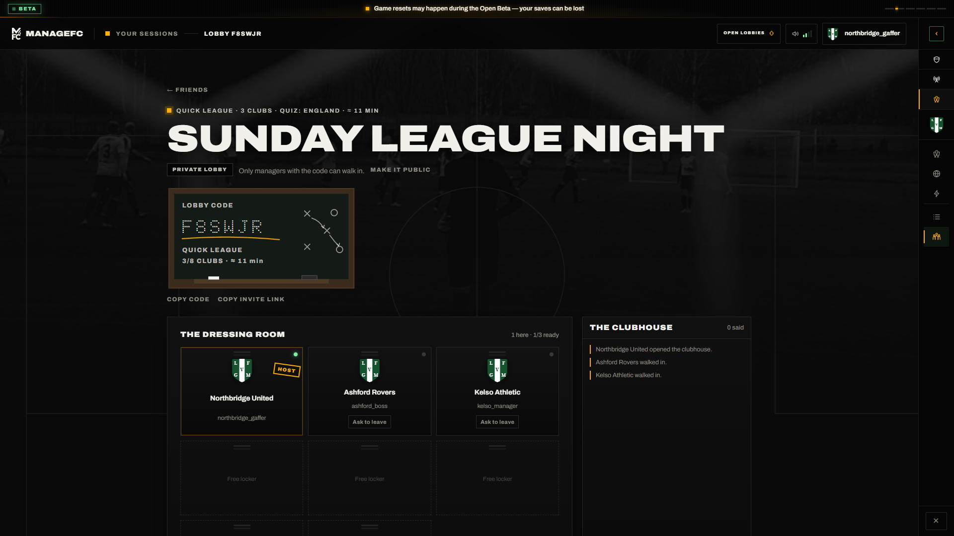 ManageFC screen — friends-lobby