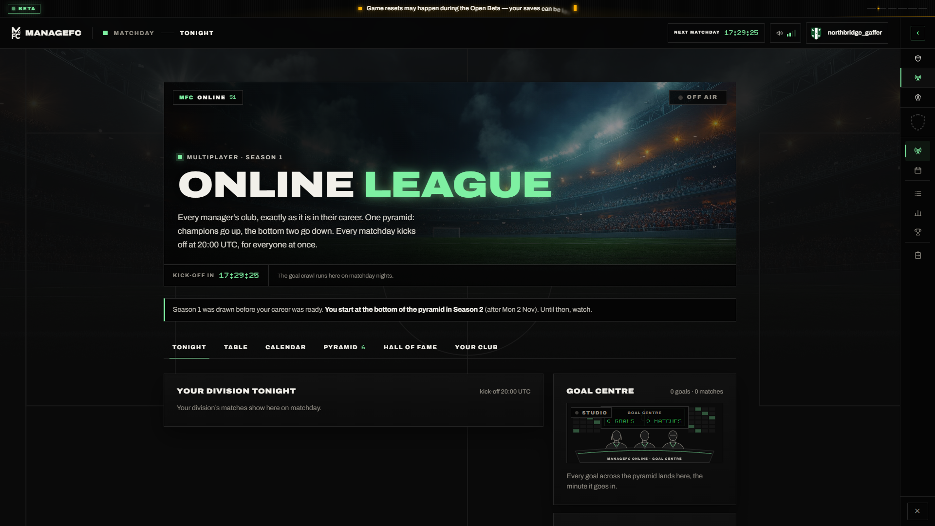 ManageFC screen — online