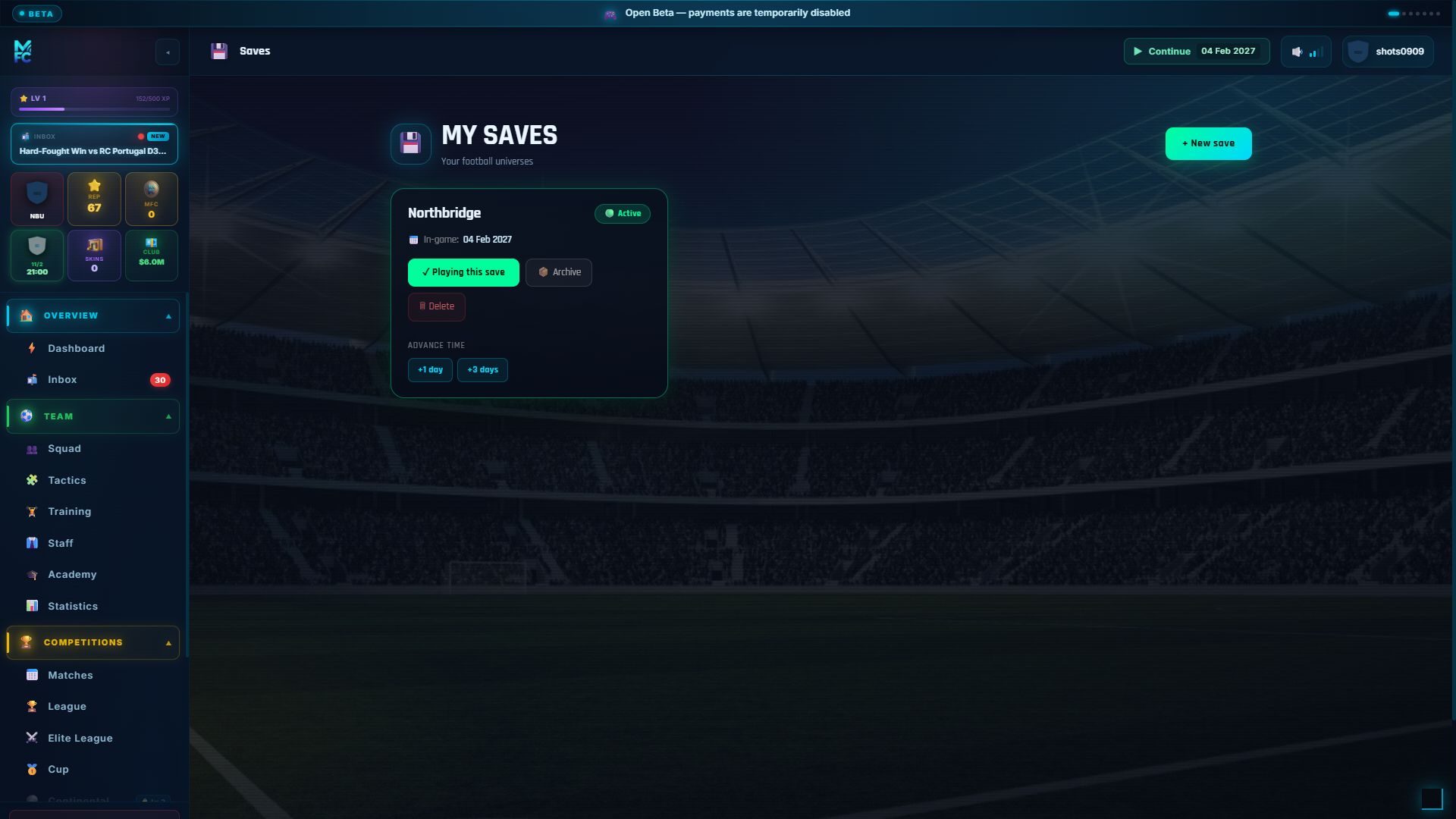 ManageFC screen — saves